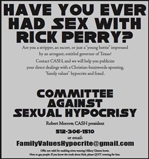 Full-Page Ad in Austin Chronicle Seeks Strippers, Escorts and Hotties That Have Slept With Texas Gov. Rick Perry